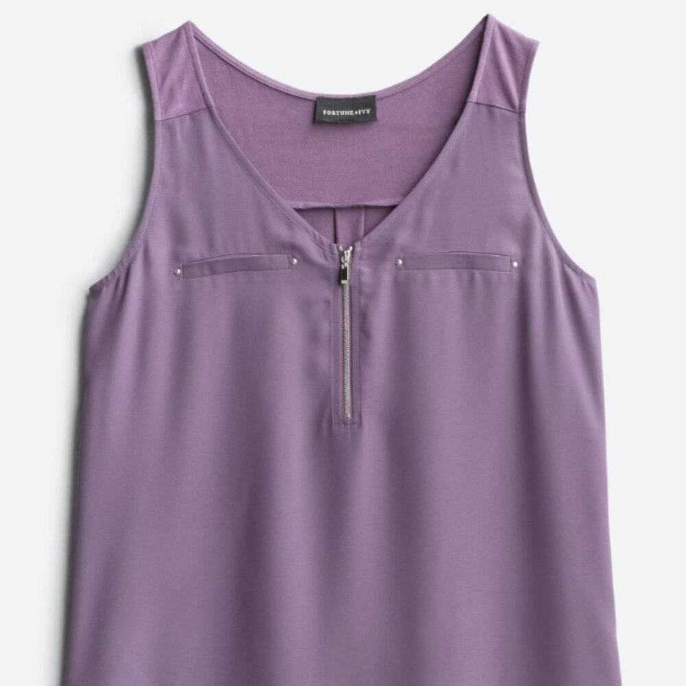 Worn 1x - FORTUNE + IVY Lighton Zip Detail Mixed Material Blouse